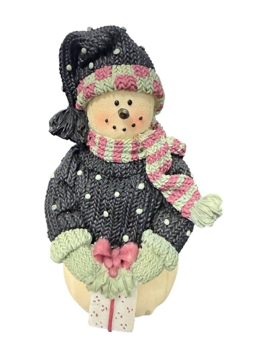 Plum Pudding Snowman with Present Figurine Artisan Flair Heather Hykes 5"